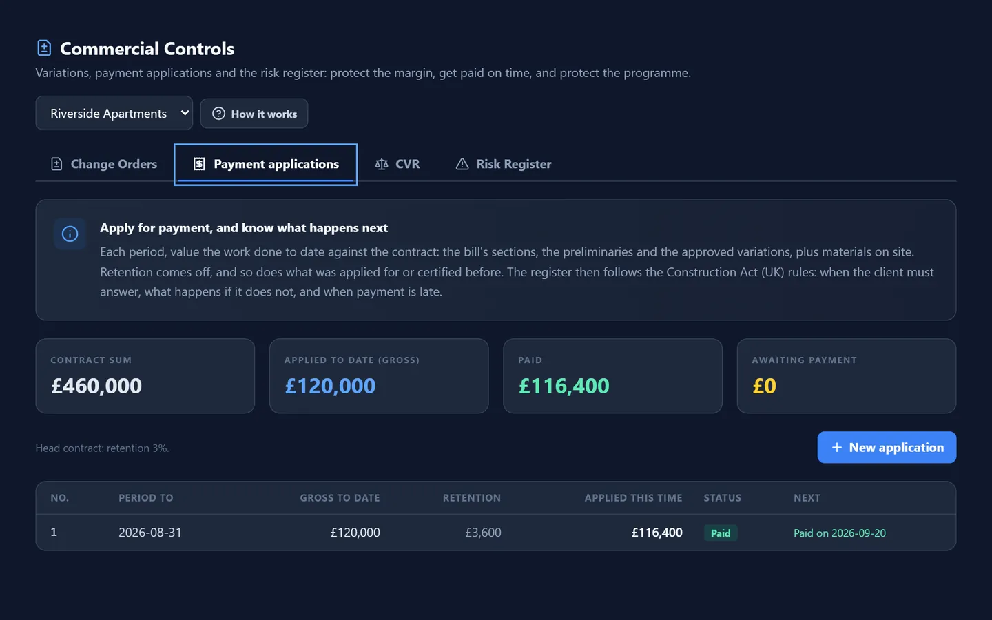 Payment applications in Pinnqle: applied to date, paid, and what happens next